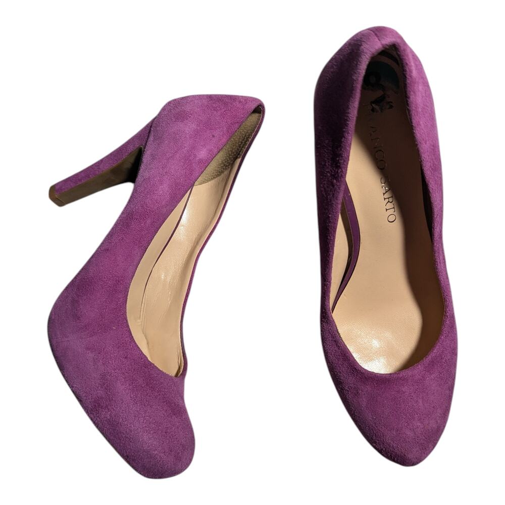 Vtg Y2K Franco Sarto Fuchsia Pink Suede Minimalist Round Toe Pumps Sz 8